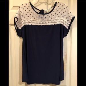 Navy Polka-Dot Tie Blouse